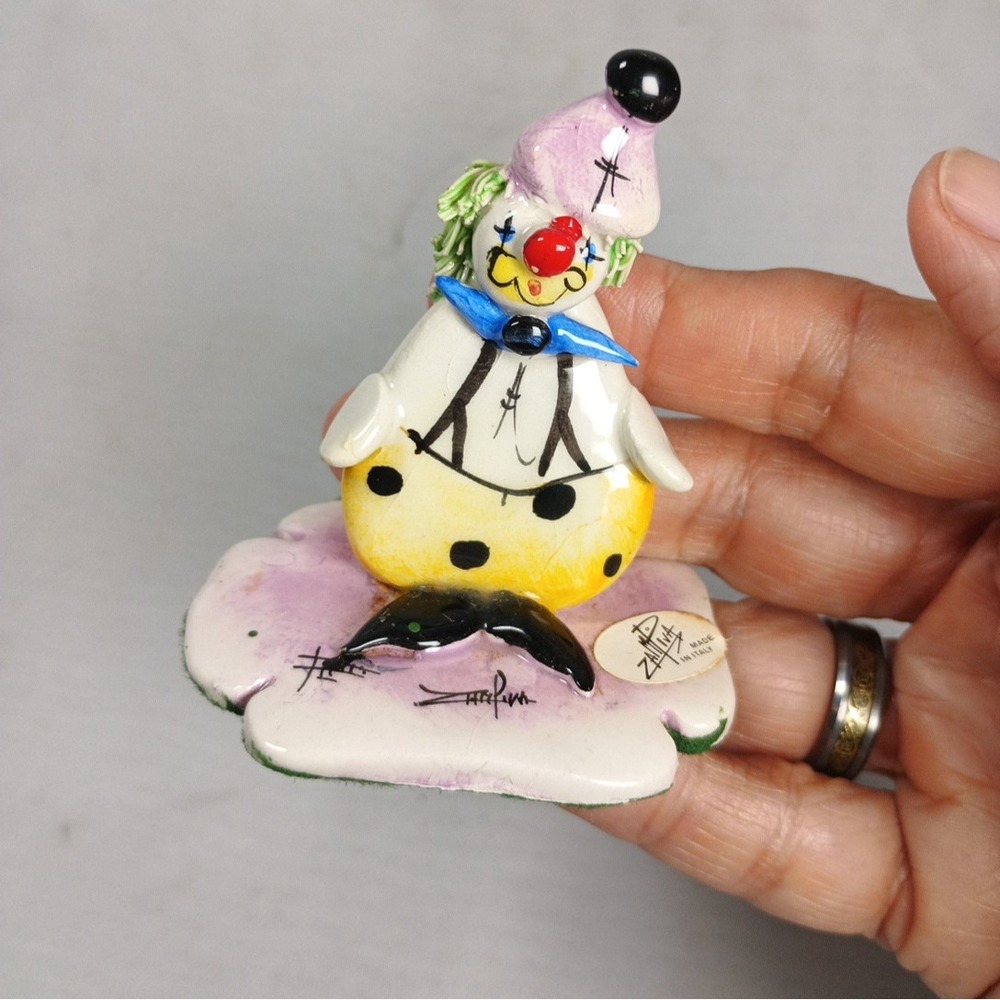 Zampiva Clown Figurine Spaghetti Hair Hand Made Hand Painted Italy Signed 2.75"